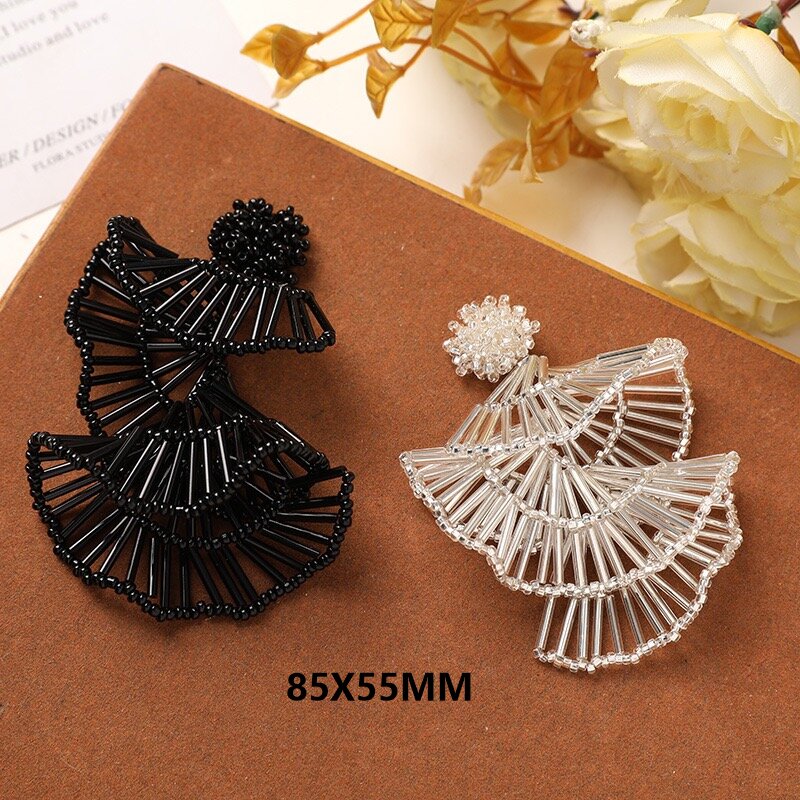 Supplier Wedding - Black Glass Beads Beaded Fan Dangle
