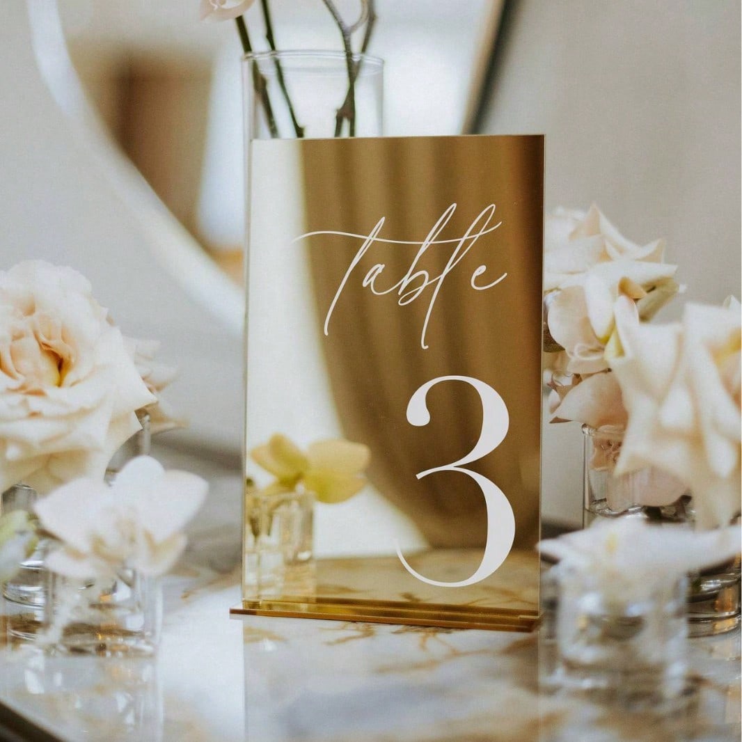 Table Number Gold - Gold Acrylic Mirror Number Table Signs,