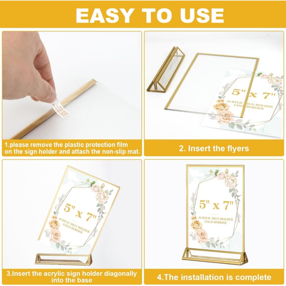 6Pack 5x7 Clear Acrylic Sign H - đánh giá và giá Table Number Gold